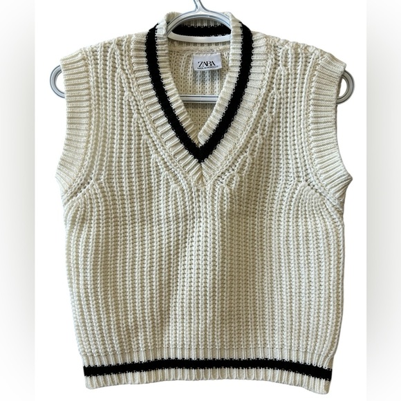 Zara Other - Zara Cream Knit Vest with Black Trim
